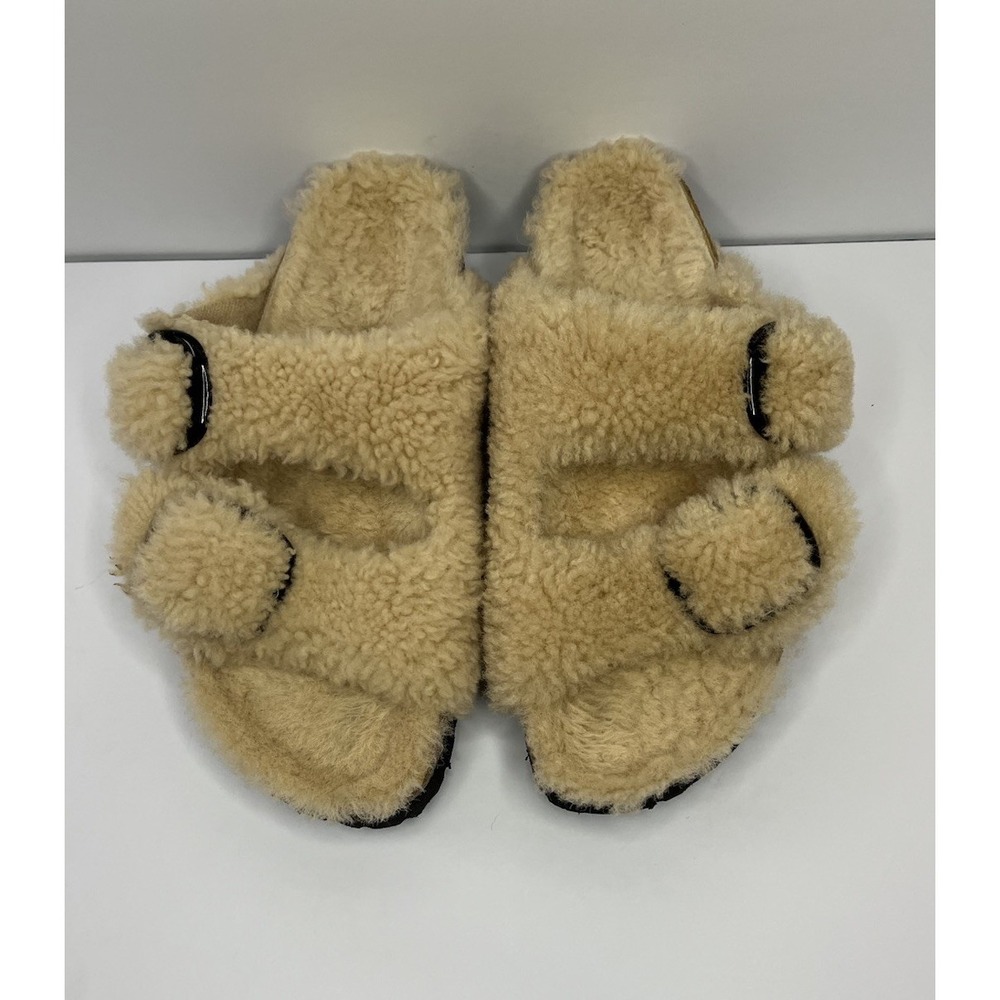 Birkenstock Papillio Teddy Shearling Arizona Big Buckle Slide Sandals Women 7 38 - Picture 2 of 9
